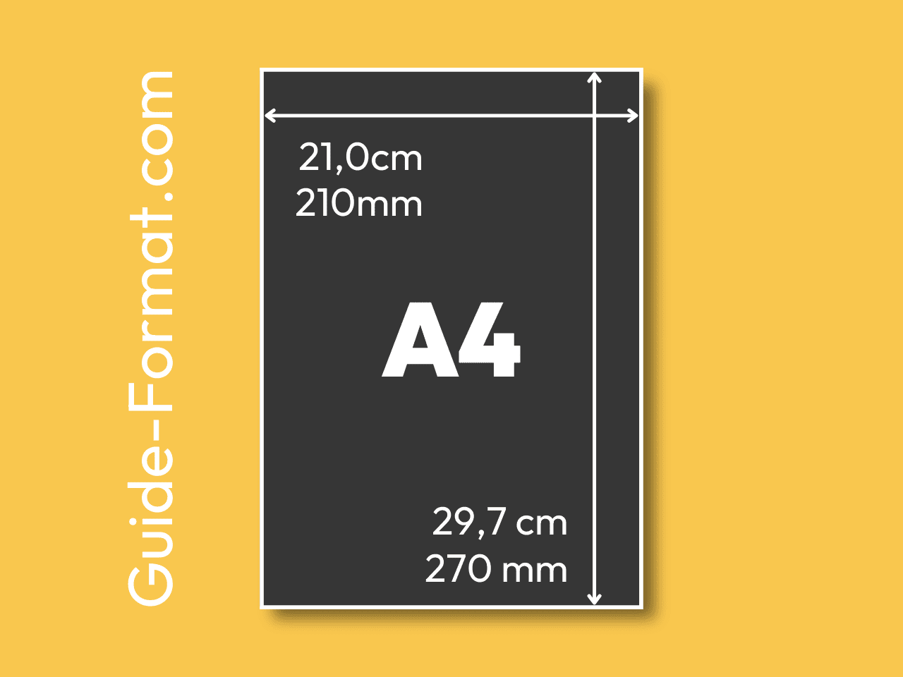 Illustration des dimensions du format A4 en millimètres et centimètres