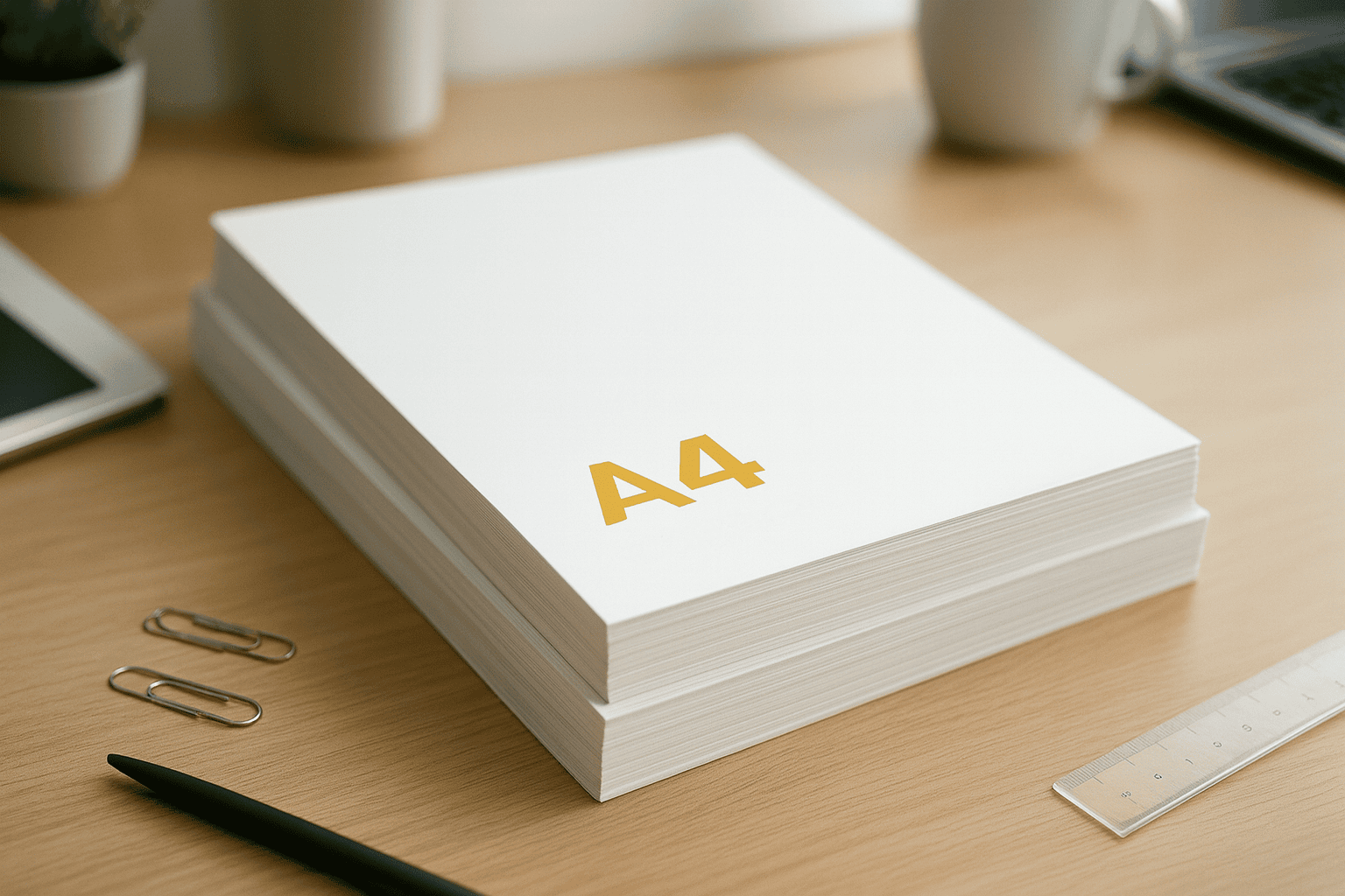 Une pile de documents A4 sur un bureau